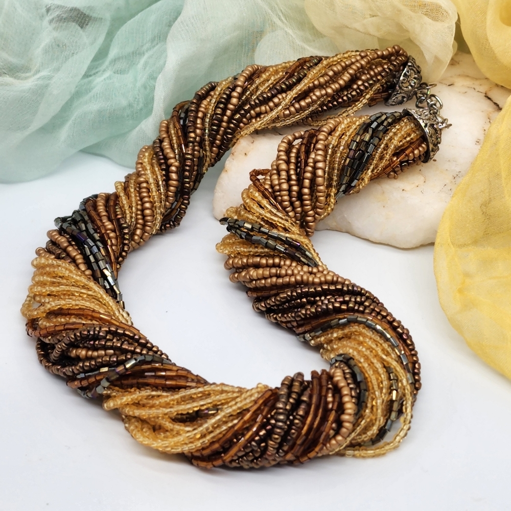 SALE Vintage Golden Honey Chocolate Beaded Necklace